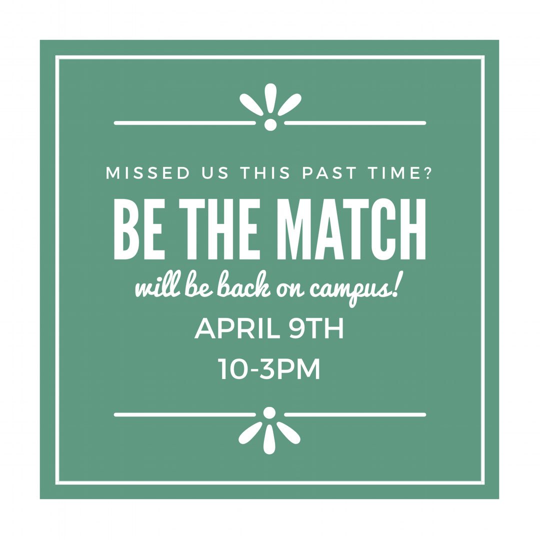 BeTheMatchBiola's tweet photo. ANNOUNCEMENT
We are having a second swab drive on Monday April 9, from 10am-3pm, by the Bell Tower! You won’t want to miss us this time because we are going to have food and goodies for anyone that stops by! 
#beatcancer #savealife #bethematch #happymonday #spring #bethechange https://t.co/dSFkyl9eIv