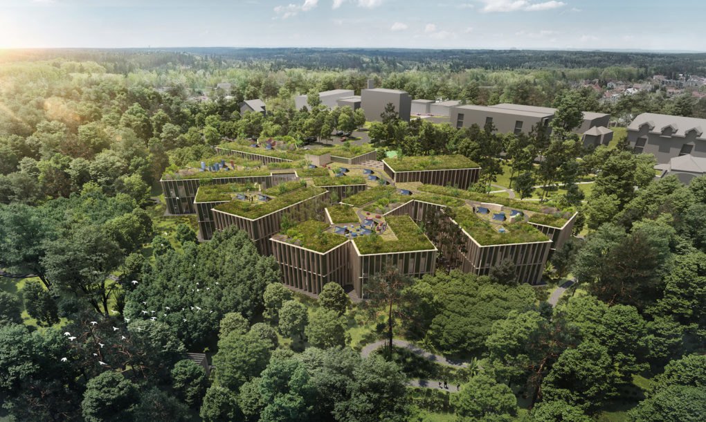 “the building grows into a forest, and the forest into the building.” - symbiotic design principles from new Czech Forestry HQ
