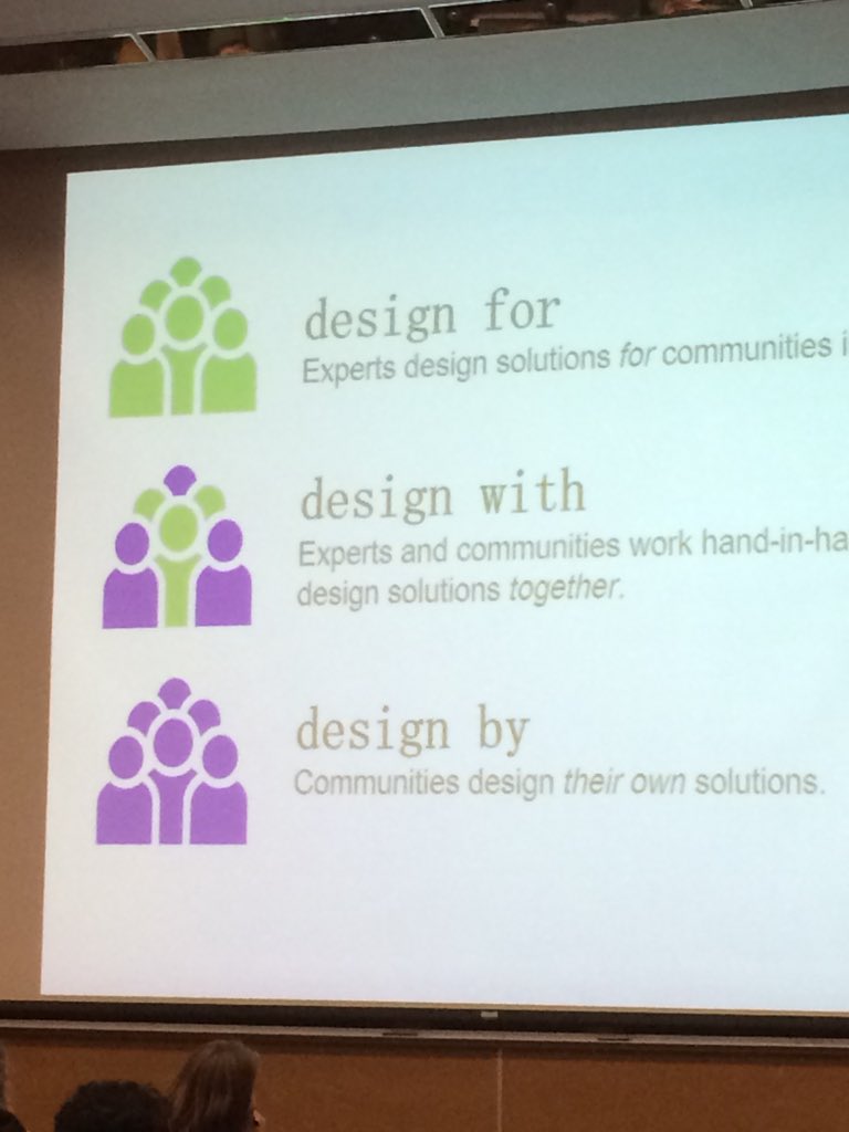 ultush's tweet image. Dan Frey @dlab_mit presenting @uoftengineering week. Need to move from #DesignFor communities that are not your own, to #DesignWith collaboration between community and experts, to #DesignBy communities where design capacity has been developed for own solutions