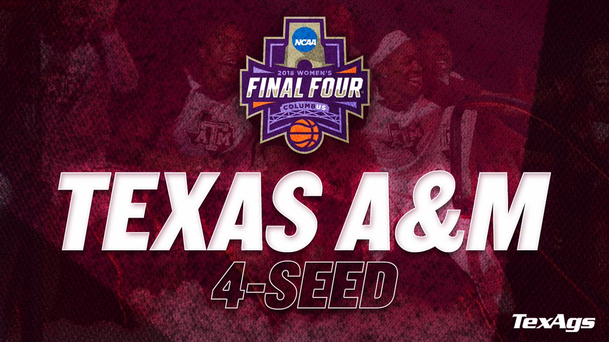 The Texas A&amp;M women's basketball team draws a four-seed and will host the first two rounds of the 2018 NCAA Tournament this weekend!

The Aggies face No. 13 Drake on Friday and would potentially play the winner of No. 5 DePaul and No. 12 Oklahoma on Sunday.