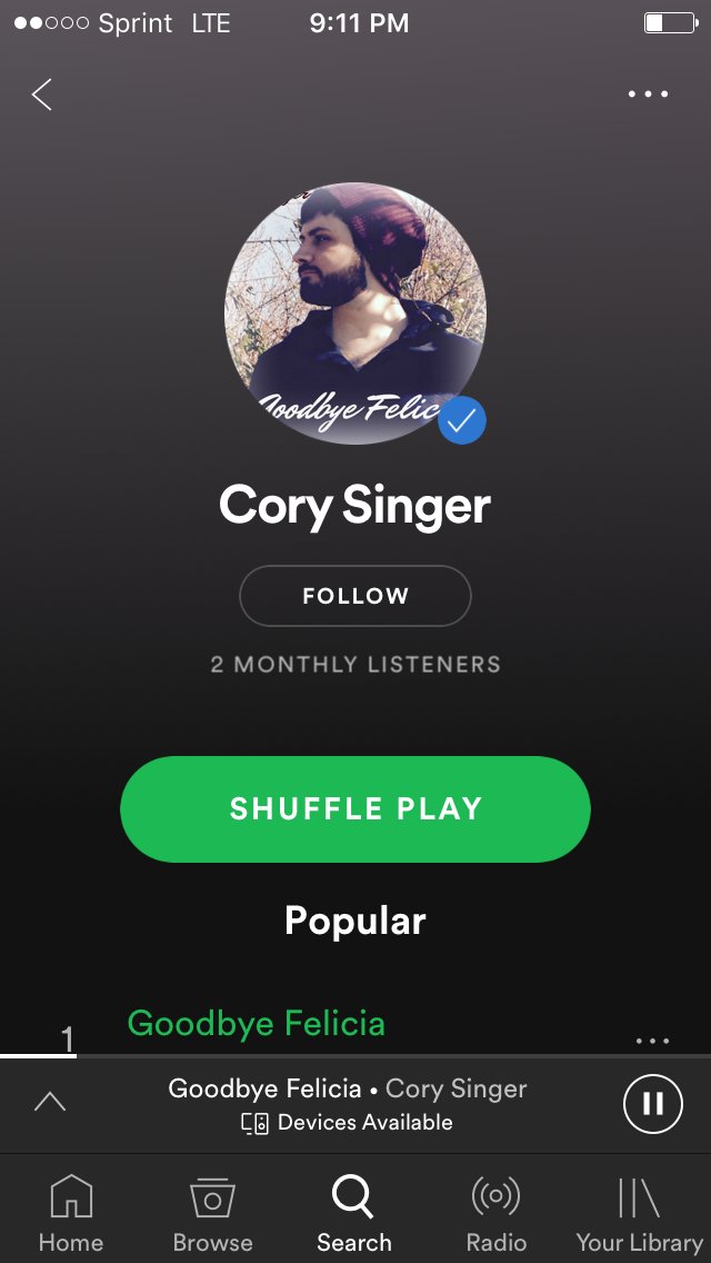 Catch me on <a href="/Spotify/">Spotify</a> EP releases this spring. #corysinger