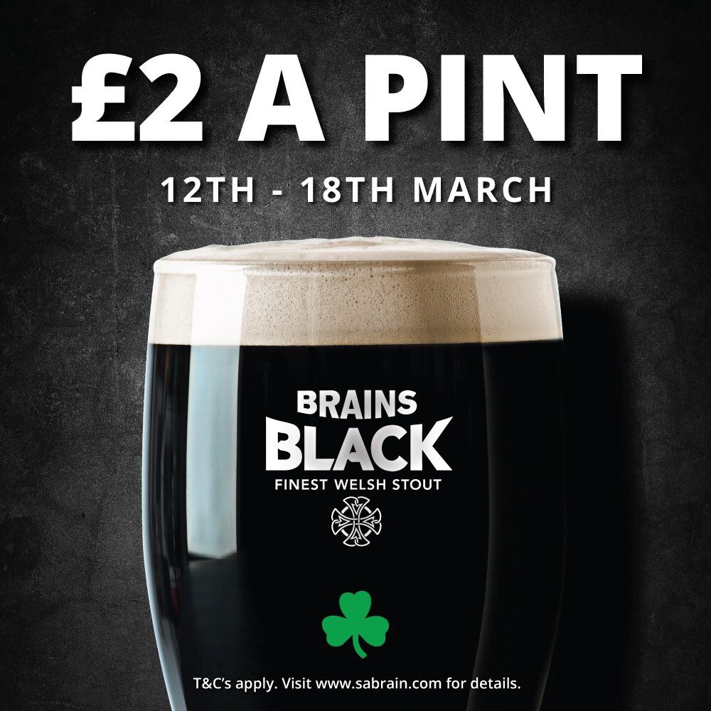 Treat yourself ALL WEEK with a pint of Brains Black for just £2! #StPatricksDay <a href="/merrieharrier/">The Merrie Harrier</a>