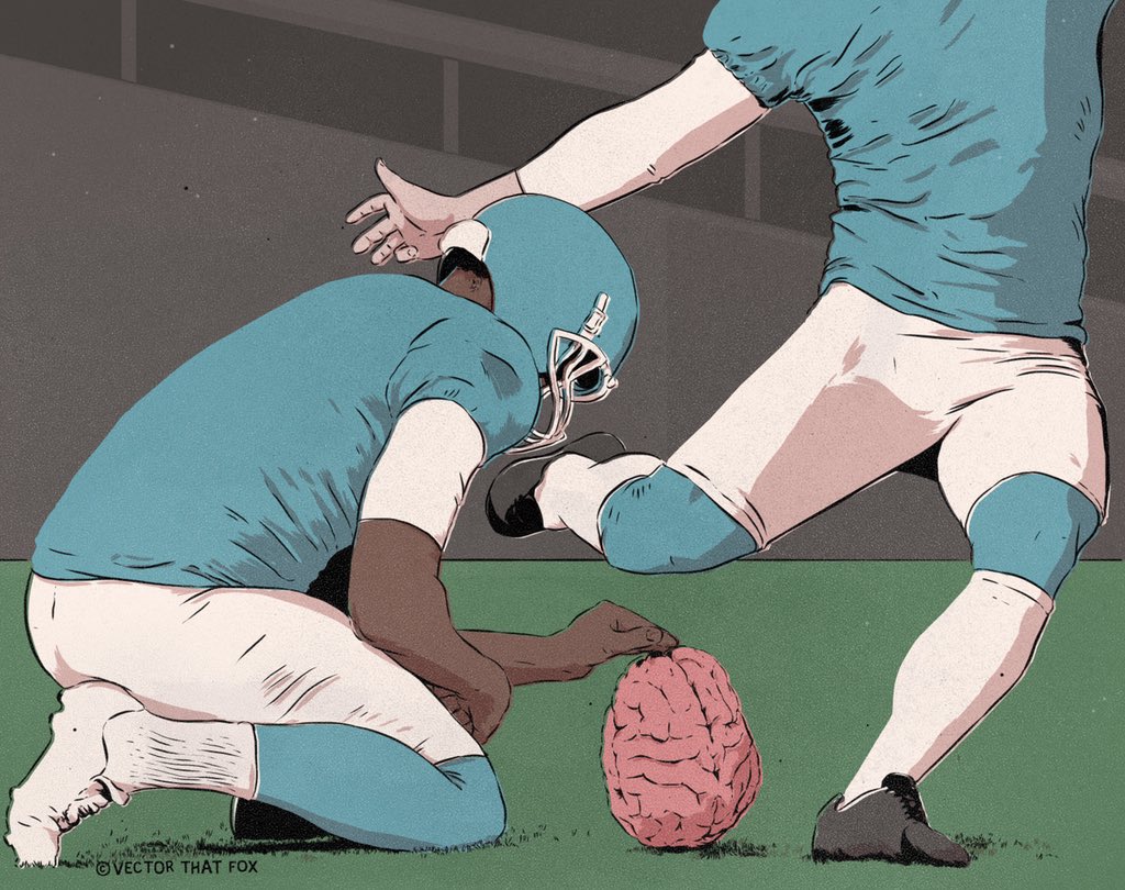 I’ve been teaching editorial process to students and wanted to join in. Illustration for an article about the risk of brain damage for American Football players #illustration #NFL #Editorial