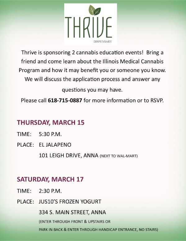 thriveil's tweet photo. We have some events coming up for those that need help or are unsure about getting your Medical Cannabis Card. Stop by and get all your questions answered in a relaxing environment. https://t.co/lWSJi3cxbn