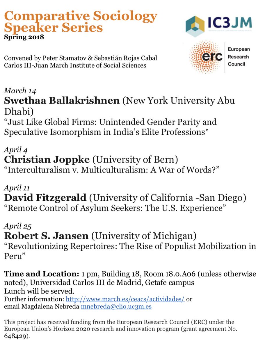 TranspopEu's tweet photo. Excited to announce the lineup of this spring's Comparative Sociology Speaker Series!

#CSSS2018 #TranspopProject #ERC #CompSoc https://t.co/w5g4flAXJV