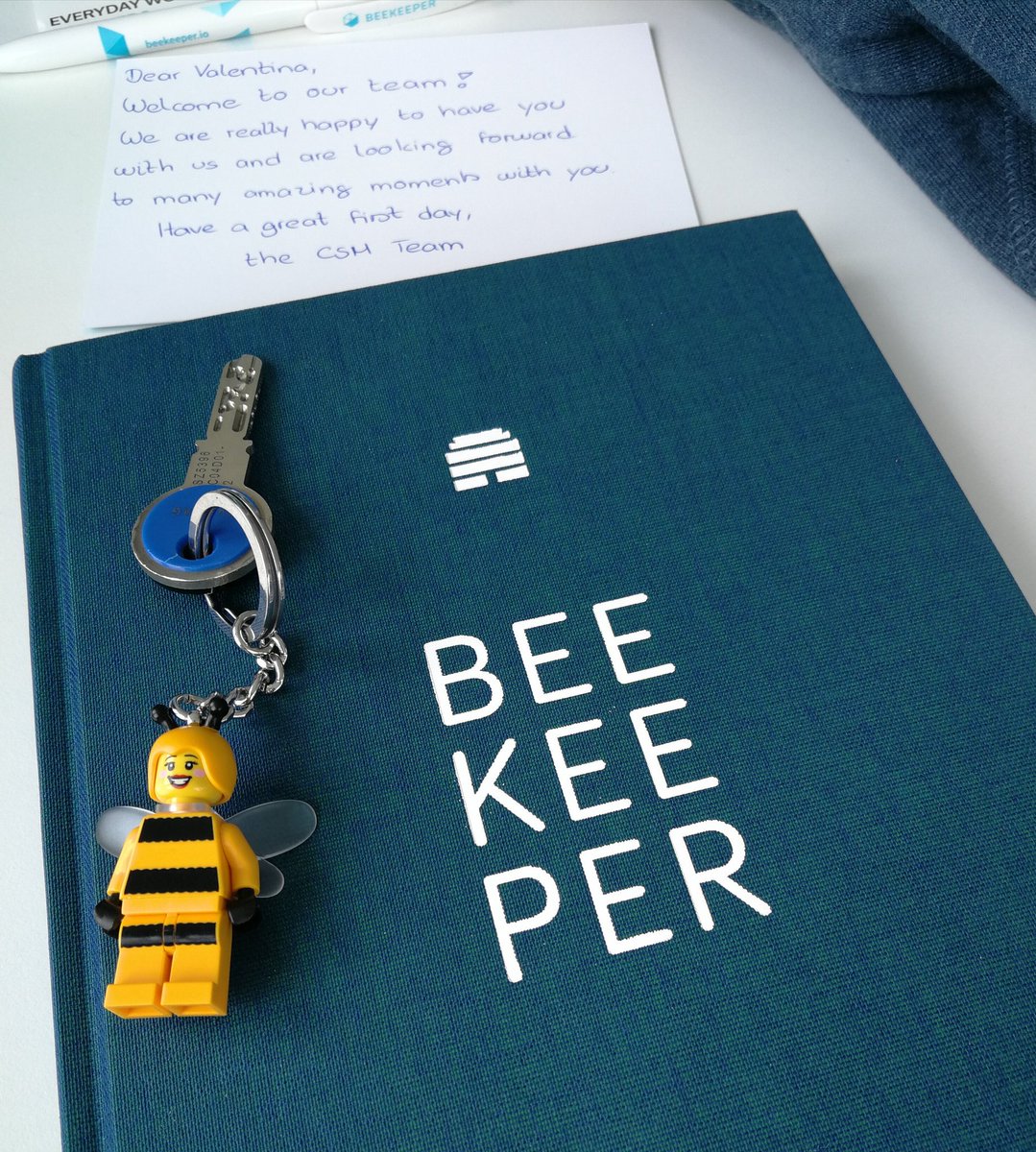 Val_Ricu's tweet photo. My first day @BeekeeperSocial and they already "walk the talk": made me feel special with a handwritten welcome message and lots of welcome gifts #newbee #EmployeeEngagement https://t.co/0K6W26MVhD