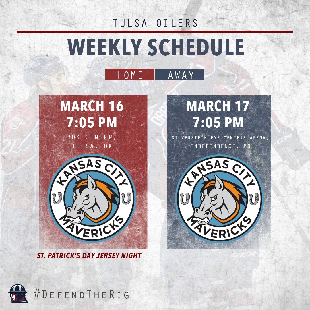 tulsa_oilers's tweet photo. 10 games remaining, starting with a home-and-home series this weekend with the @kc_mavericks. Friday in Tulsa ⏩ Saturday in Independence.
#DefendTheRig #OilRun https://t.co/lXmldUkeCe