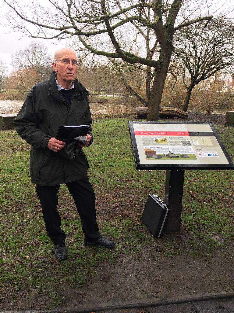 thepublicartco's tweet photo. Launching the WWII Trails I designed today in Castle Park, historian Fred Nash talks about the tank fortifications at the location. #wwii #walkingtrails #colchester #history #tankblocks #tankfortification #interpretationboard #designer #traildesign #leafletdesign #historyessex https://t.co/DkOhyaFV0I