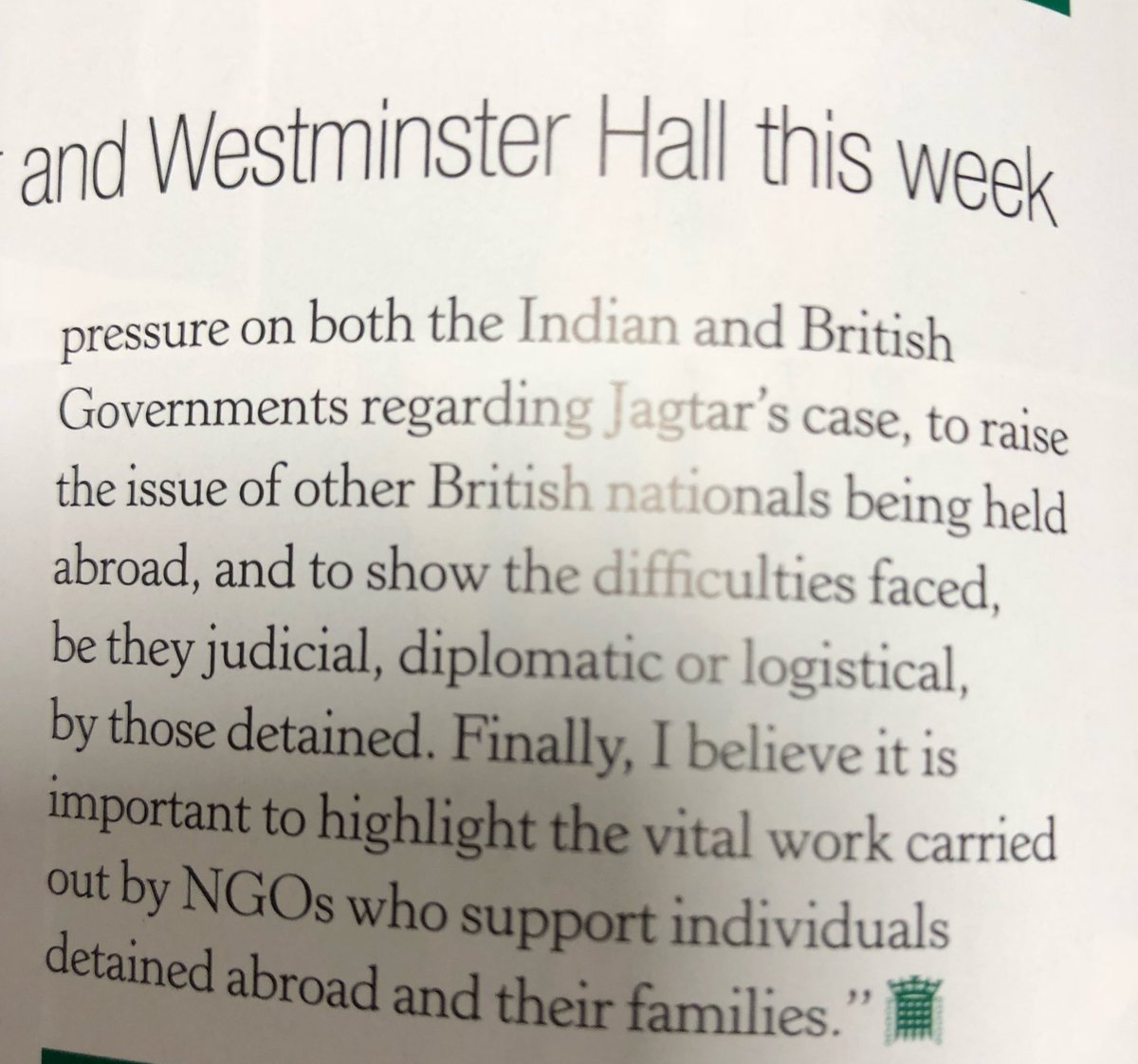 PreetKGillMP's tweet photo. Tomorrow I have a Westminster Hall debate on British nationals imprisoned abroad. I will be discussing #Jaggi case. Thank you to the @theHouse_mag for this coverage. https://t.co/4AQD9ruAsb