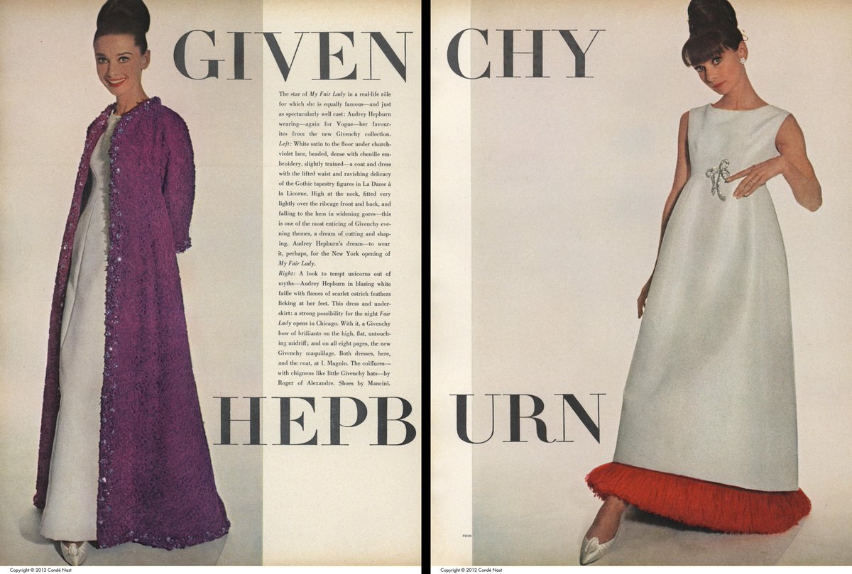 MuseumofCityNY's tweet photo. The French fashion designer Hubert de Givenchy, known for his elegant designs, died on Sunday. You can see one of his pieces in #ModNY, which was modeled by his muse, Audrey Hepburn, in this Nov 1964 issue of Vogue. Learn more about his celebrated career: https://t.co/B8ES6Ta6aw https://t.co/zNXO08smRQ