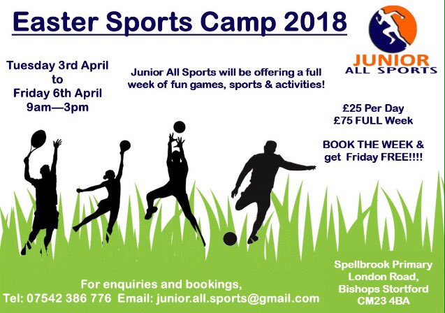 JuniorAllSports's tweet photo. EASTER CAMP 2018 #BishopsStortford #Hertfordshire #Easter #EasterCamp #PrimarySchool #PrimarySchoolSports #ChildrensSport #ActiveKids #ChildCare #SportsProvision #JAS #JuniorAllSports https://t.co/A6oBbXktft