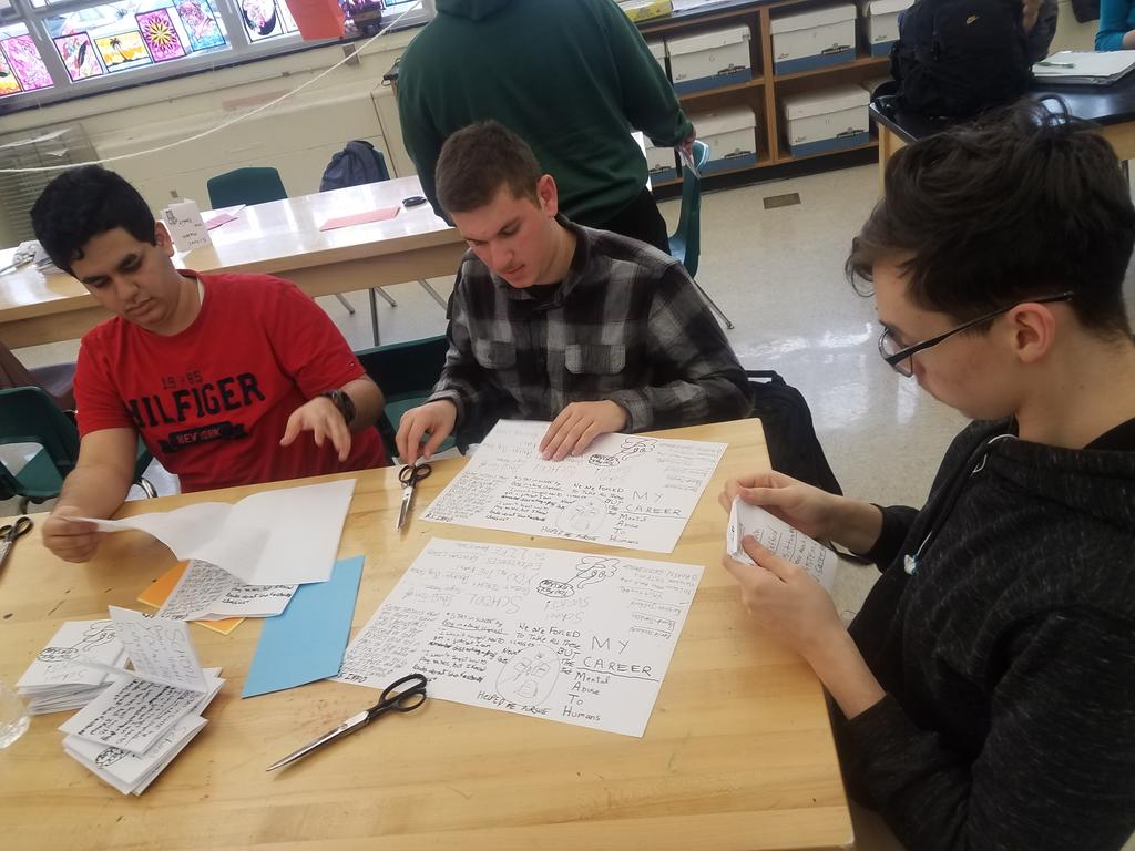 Humanities Zinefest took place today!!! Here are some students assembling their zines.