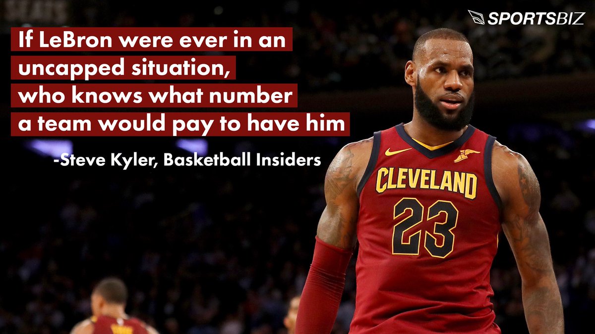 SportsBizMG's tweet photo. Lebron might be leaving the @cavs this summer. If he were ever in an uncapped situation, how much do you think @NBA teams would pay to have @KingJames? 
#WeAreSportsBiz #SportsBiz #Cavaliers #Lebron #FreeAgency @stevekylerNBA https://t.co/0WN9ry7Uzv