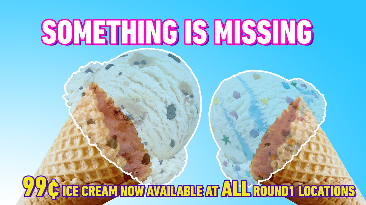 Round1_Broadway's tweet photo. 99¢ Ice Cream now available at ALL LOCATIONS!!! 🍦 #Round1 #IceCream https://t.co/Y4yxsZcJ8u