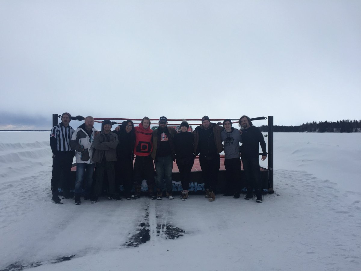 CWF_CANADA's tweet image. First time in history, a wrestling ring on a frozen lake. #cwfcanada #iceroadwrestlers