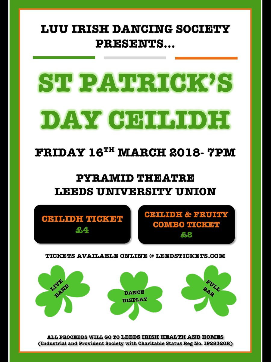 LUUIrishDancing's tweet image. Our Ceilidh is this friday! What better way to celebrate St Patricks Day? 
 leedstickets.com/eventinfo/5685…