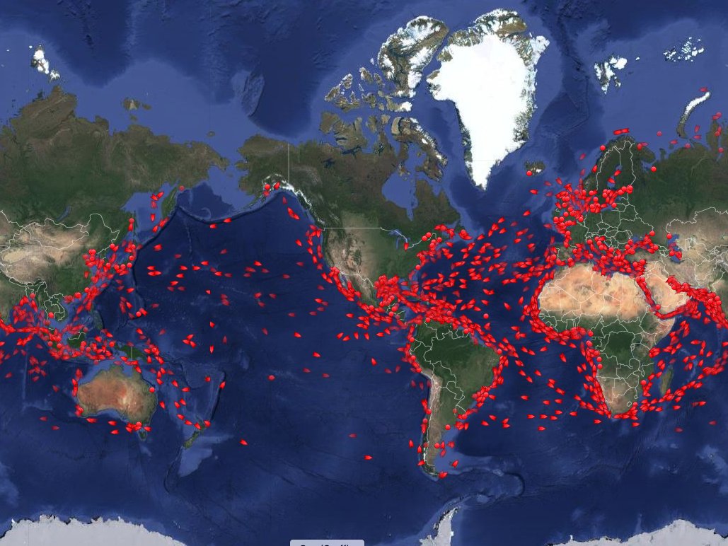 sjmuir's tweet photo. This map shows the exact position of every oil tanker in the world, at 1:10 pm Pacific today. Some would have us believe that such shipping is TOTALLY UNSAFE when done on the west coast of Canada, but PERFECTLY HARMLESS everywhere else in the world. #bcpoli https://t.co/xOLNdgDHCA