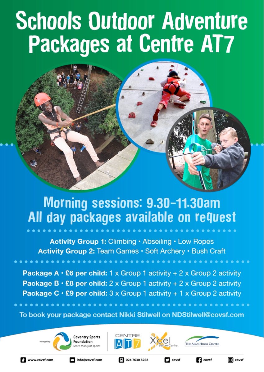 We have a variety of packages available at Coventry’s Only Outdoor Adventure Area @COVSF @StLaurencesCE @CoventryUpdates @86thScouts @covevents @Coventry2021 @Covonthemove @coventry_kids @covcampus @FoleshillWMP @FoleshillFire @FriendFoleshill @CourthouseGrn @edgewickprimary