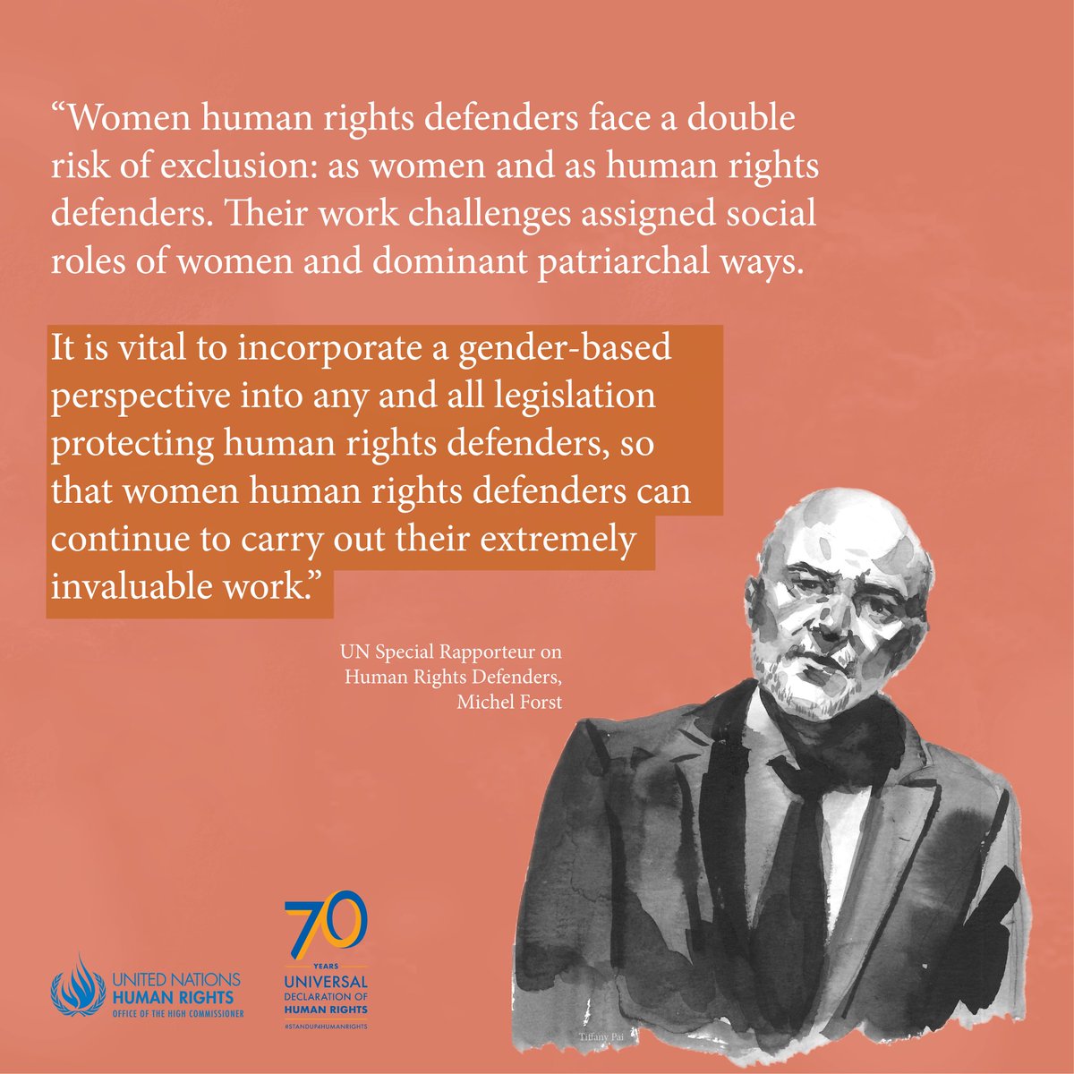 “Legislation to protect human rights defenders must incorporate a gender-based perspective” – <a href="/ForstMichel/">Michel Forst</a>, Special Rapporteur on Human Rights Defenders

The #TimeIsNow: #CSW62 must acknowledge and protect women human rights defenders #StandUp4HumanRights