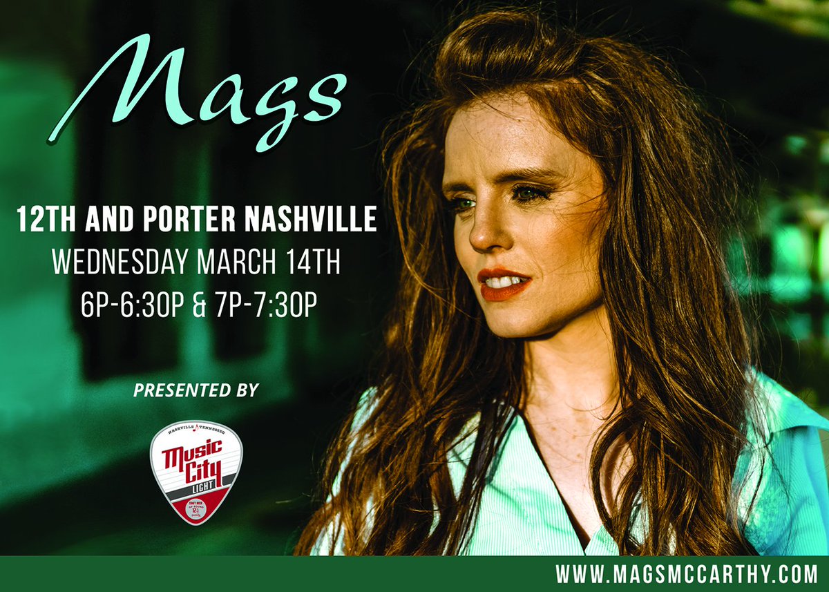 Two FREE shows 3/14 with Irish spitfire &amp; country music artist <a href="/mags__mccarthy/">Mags McCarthy</a> presented by <a href="/musiccitylight/">Music City Beer</a>! 6 p.m. // All ages. #12thandporter #freeshow