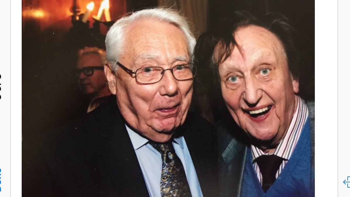 RIP Sir Ken Dodd, a comic genius. A lovely photo with Peter Collinge OBE taken at the Liverpool Press Club Xmas lunch. #SirKenDodd #legend #diddymen #knottyash #liverpool