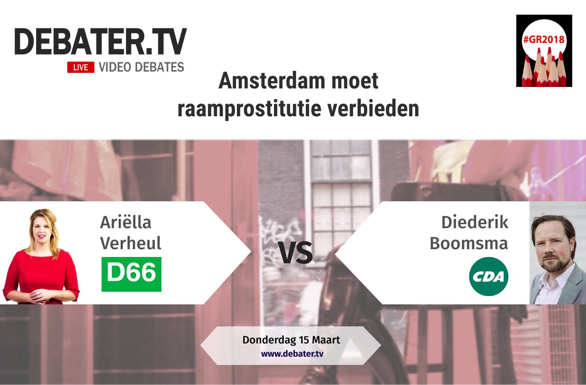 "Amsterdam moet raamprostitutie verbieden"
Donderdag gaan <a href="/AriellaVerheul/">Ariëlla Verheul</a> en <a href="/DiederikBoomsma/">Diederik Boomsma</a> met live video hierover in debat bij debater.tv 
*
Schrijf je in en kijk gratis mee: debater.tv/debate/amsterd…