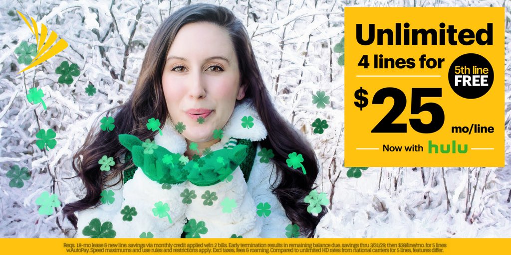 Save big when switching over to #Sprint on to our Unlimited plan 4 lines for $25 mo/line and the 5th line free and don't forget we do now offer #Hulu for free! #worksforme