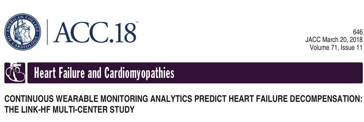 #Telemetry from wearable biosensors to post-acute heart failure patients provided accurate early detection of impending rehospitalization. #ehealth #AI onlinejacc.org/content/71/11_… <a href="/JVelazquezMoro/">Jorge Velazquez Moro</a>