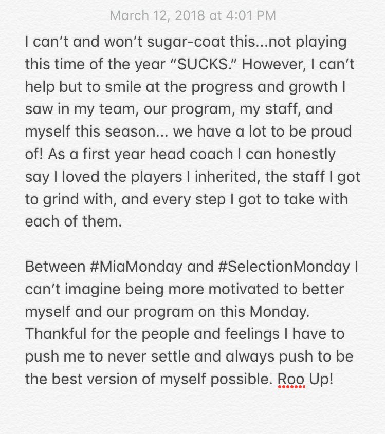 CoachJacie's tweet photo. #MiaMonday #SelectionMonday #firstyearheadcoachthoughts #curetype1 #RooUp #gratefulinthegrind https://t.co/8TzrjZLmsw