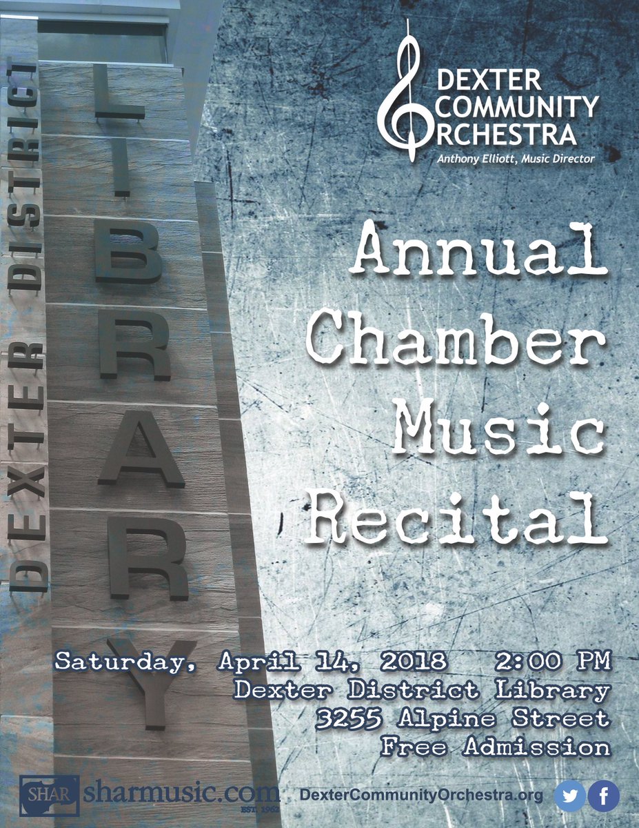 Enjoy a relaxing Saturday afternoon listening to a chamber music entertainment at <a href="/DexterLibrary/">Dexter District Library</a> on Saturday, April 14th at 2:00 pm.