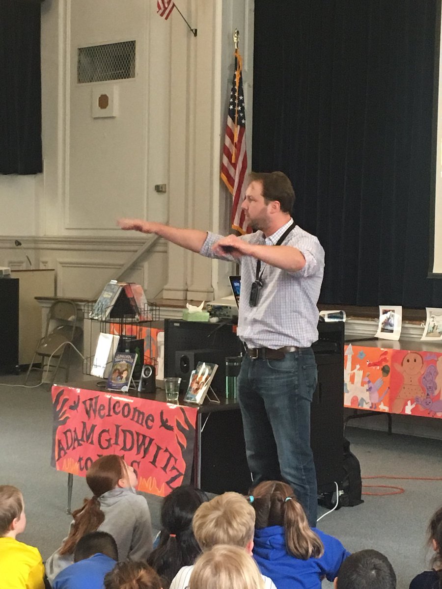MASchoollibrary's tweet photo. Amazing presentation by @AdamGidwitz ! He definitely knows how to engage the students and his stories are FANTASTIC! #unicornrescuesociety  #author #penguinbooks https://t.co/j7oHrklhkm