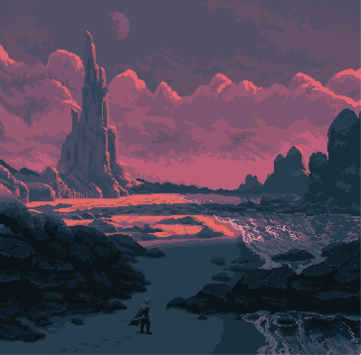Where the waves are (16 colors) #pixelart #retrogaming #gamedev #gameart #indiedev #screenshotsaturday by #SPARK_Games_UK