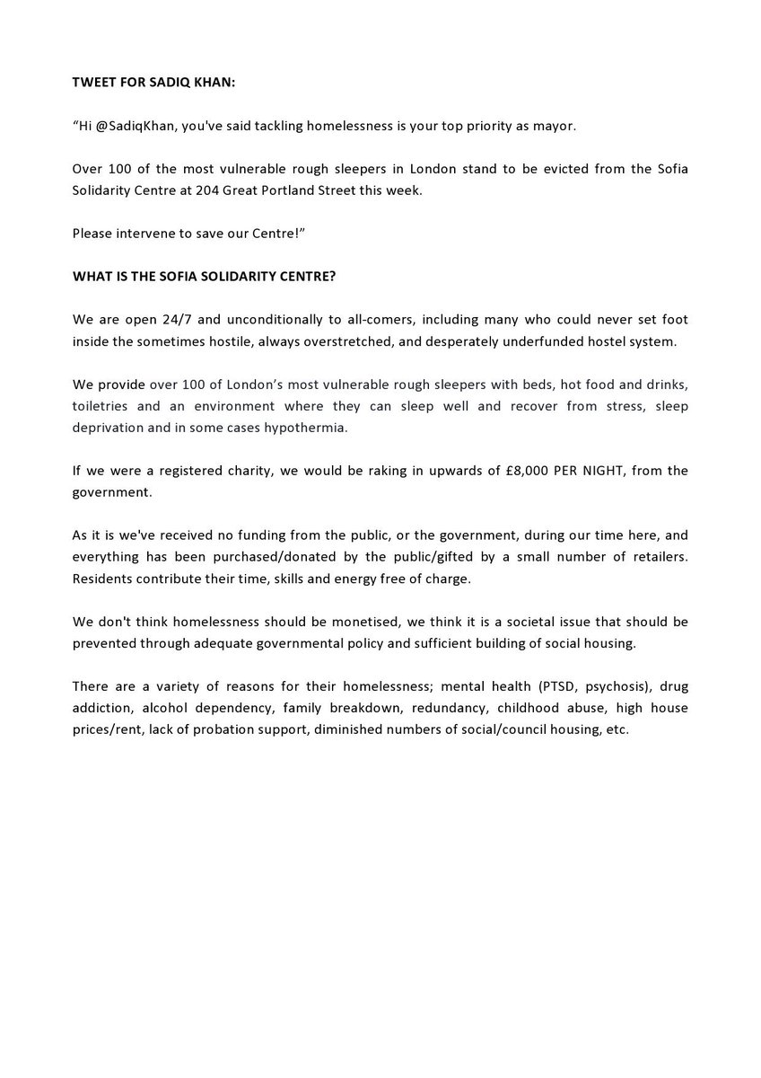 streetskitchen's tweet photo. For Immediate Release: OVER 100 OF LONDON’S ROUGH SLEEPERS FACING EVICTION FROM SOFIA SOLIDARITY CENTRE https://t.co/CgirKvVk5G #solidaritynotcharity #homeless #london https://t.co/KXQ6Gue80H