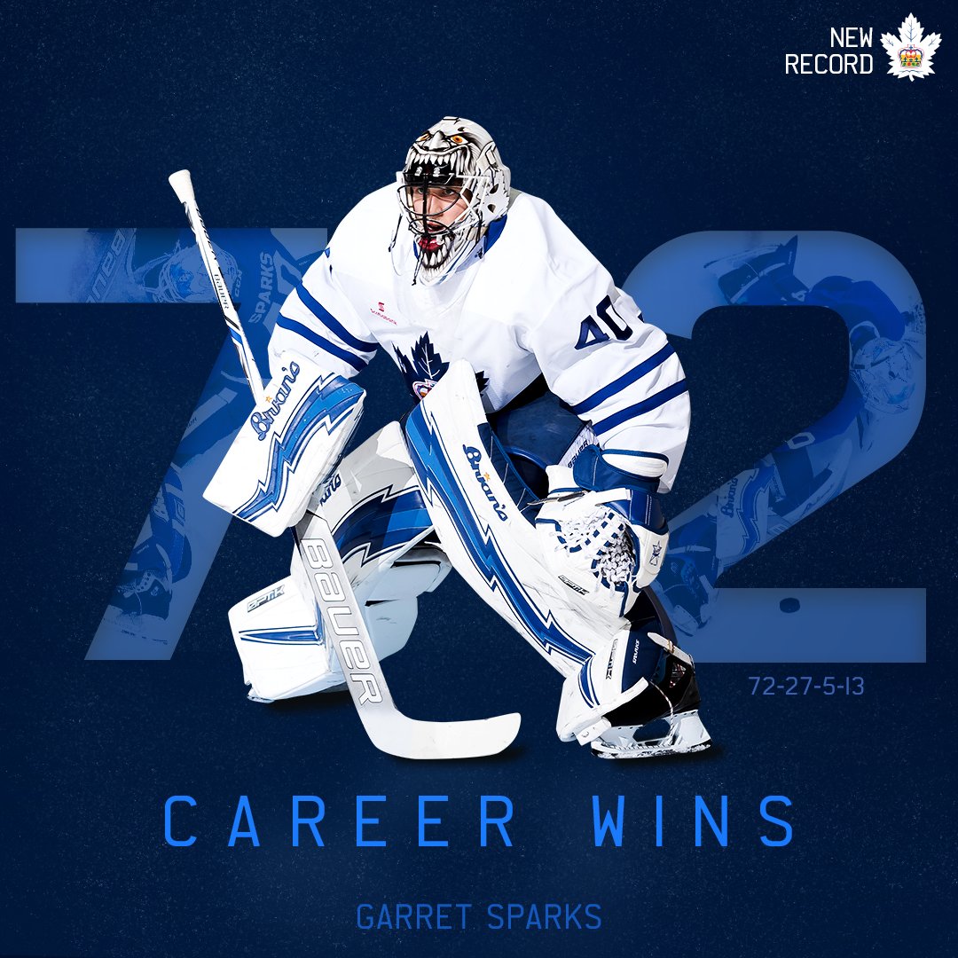 TorontoMarlies's tweet photo. Guardian of the goal.

Congratulations to @GSparks40 on setting the @TorontoMarlies franchise record for career wins with 72!

#MarliesLive https://t.co/DAdotE71jD