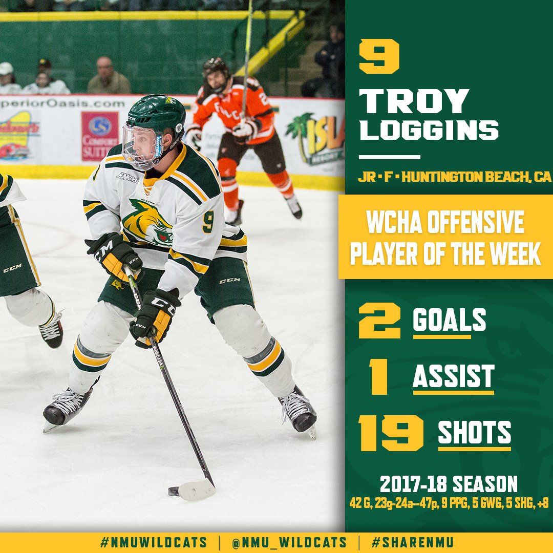 NMU_Wildcats's tweet photo. 🏒@NMUHockey🏒
What better way to start the week than with a couple of @WCHA_MHockey player of the week awards!
#NMUWildcats #ShareNMU https://t.co/fSzFPIIMax