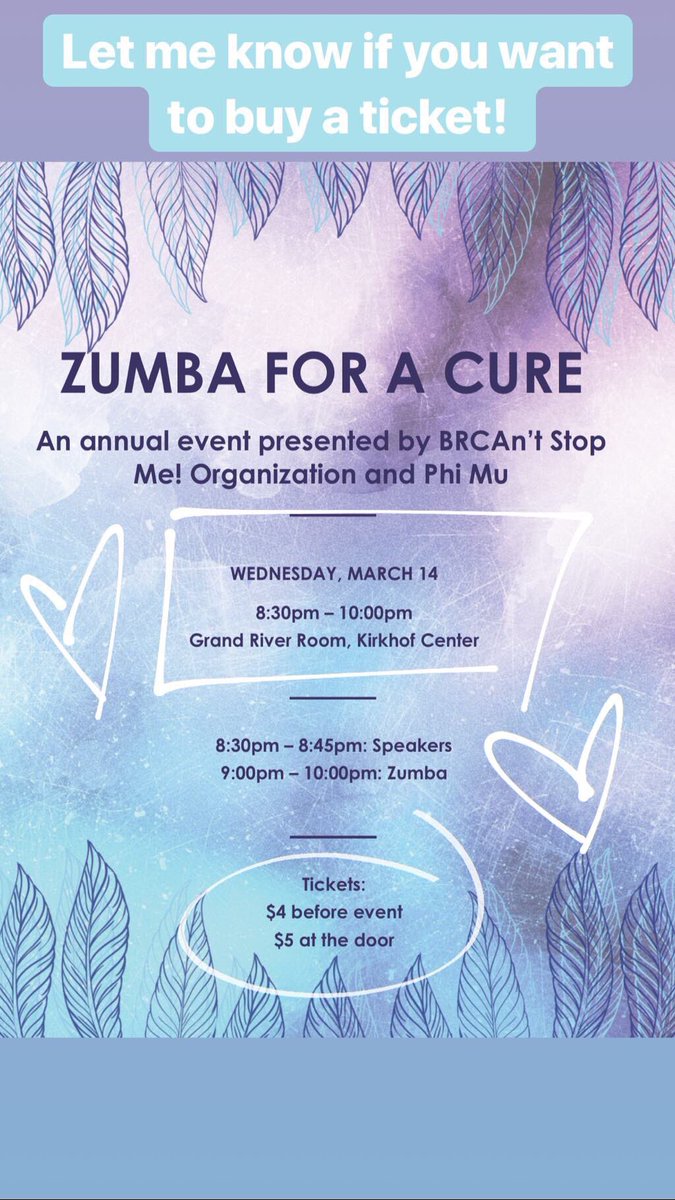Phi Mu is holding our annual Zumba For A Cure events! Tickets are 4 dollars dm if you’re interested in coming!!!!🌞