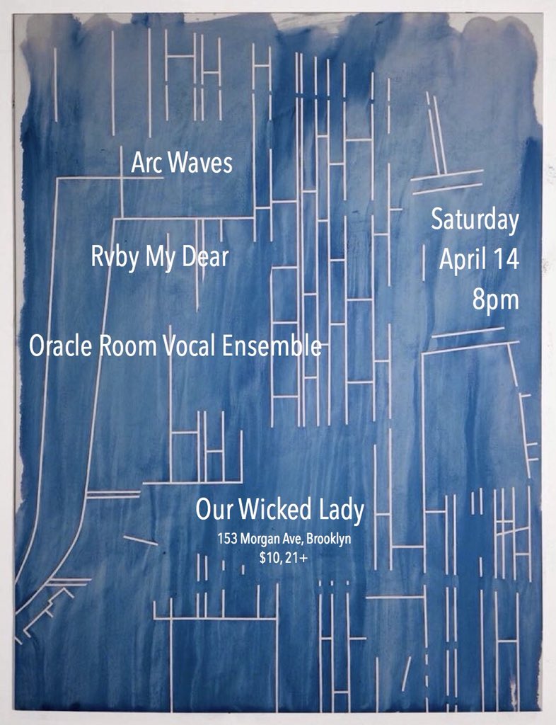So excited to announce our next show with <a href="/rvbymydear/">RVBY MY DEAR</a> and #oracleroom on Saturday April 14 <a href="/ourwickedlady/">Our Wicked Lady</a> 💫 One of MANY reasons to go to this show is #oracleroom will premiere new music with Alex, Gabbi and Elaine singing as Vocal Ensemble! Don’t miss this one 💫💫💫