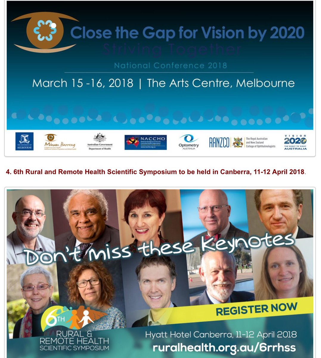 NACCHOAustralia's tweet photo. NACCHO Aboriginal Health #Saveadate Features
@closethegapOZ #CTGV2020 #CloseTheGap Day 15 March and
#IPAC EofI to trial a #pharmacist in your ACCHO health care team close 20 March
@NRHAlliance #6rrhss #RuralHealth 11 April #AHCRA2018
https://t.co/JJlF6g24Vo https://t.co/fsjpEYyT5n