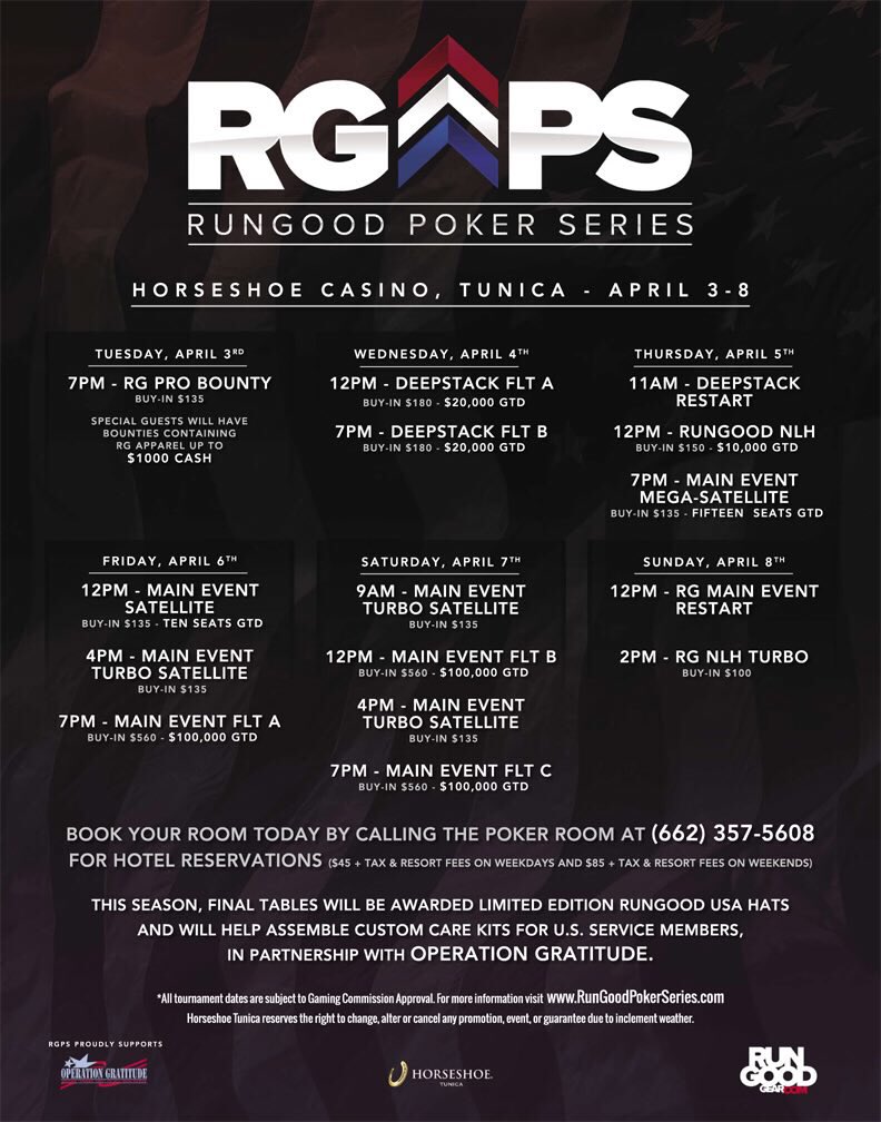 Next up on @RGPokerSeries schedule is @Horseshoetunica April 3-8 we set records last time we were there! Y’all come join us for some fun and some great poker! Are you coming @CMONEYMAKER #GiveGood