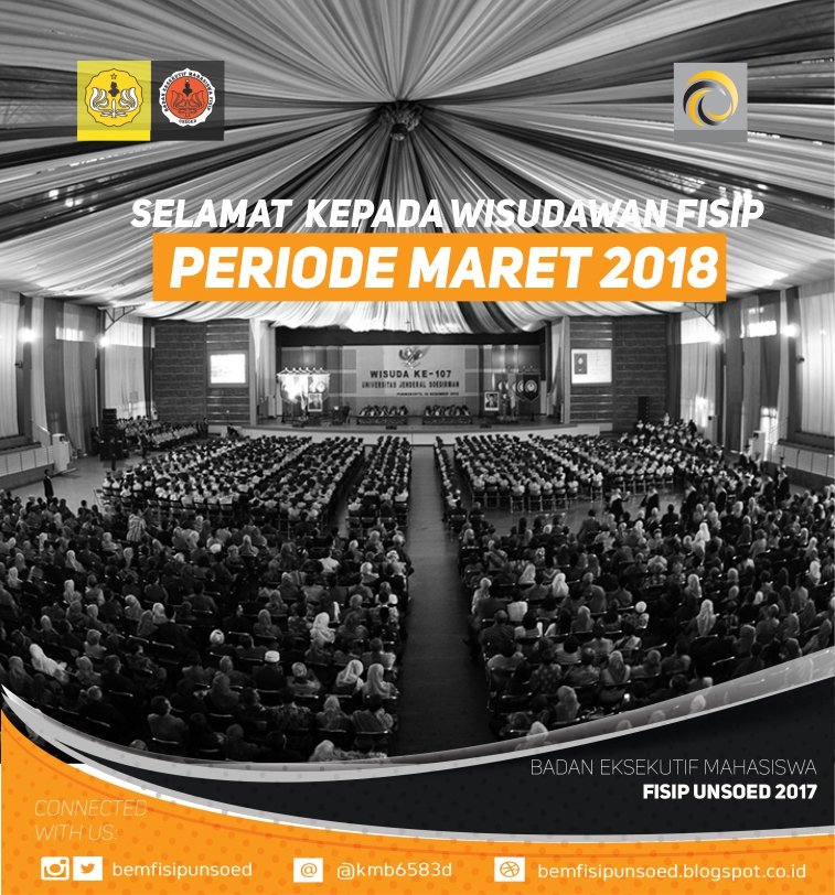 Selamat kepada kakak-kakak Fakultas Ilmu Sosial dan Ilmu Politik Universitas Jenderal Soedirman yang sudah lulus pada periode Maret 2018.

Semoga ilmu yang didapat berguna dalam meraih kesuksesan di dunia kerja!