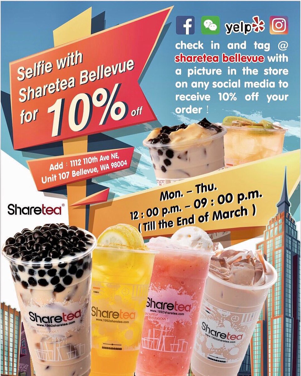 BubbleTeaSea's tweet photo. psst! Just between us🤫,
Sharetea Bellevue is offering 10% off if you share a photo in store &amp; tag @shareteabellevue on any social media platform👌!
•
#sharetea #shareteabellevue #bubbletea #bubbleteaseattle #seattlebubbletea #bellevuefoodie #seattlefoodie #kirklandfoodie #boba https://t.co/oajL2LSMys