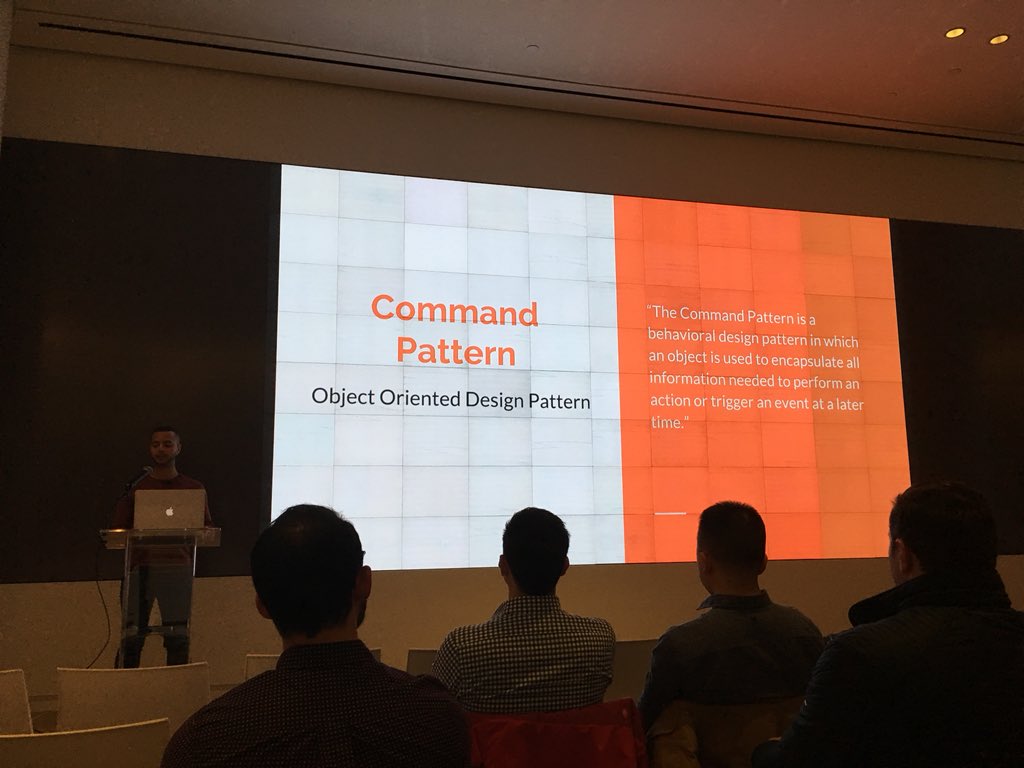 UIAnniemation's tweet photo. .@iOSoho tonight: Julian Tejera-Frias from @okcupid introducing the Command Pattern and together by using View Model to simplify the organizations of collection views #iosoho https://t.co/E7QEAlSgdf