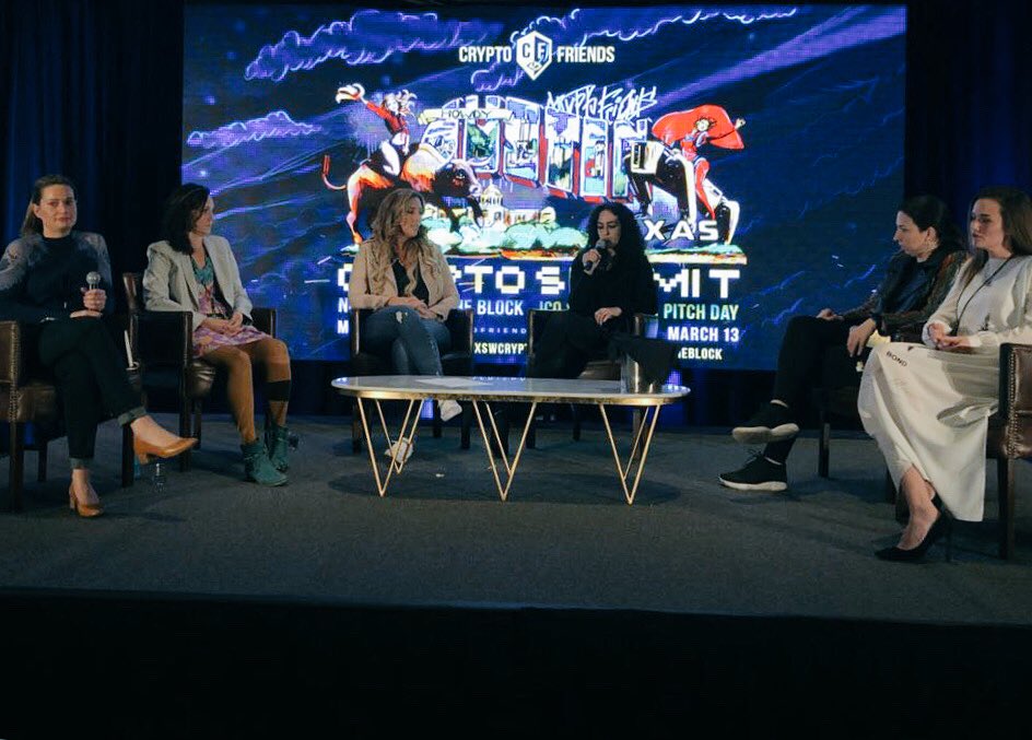cecilebaird's tweet photo. 🔥🔥💥 #SXSWCryptosummit Marketing & PR panel with @JessVerSteeg @JessicaZartler @EmperessZhenka @cecilebaird @KateGardiner @DanielleScorp #SXSW2018 #crypto #blockchain @cryptofriendsio https://t.co/GKAa2Faxbe