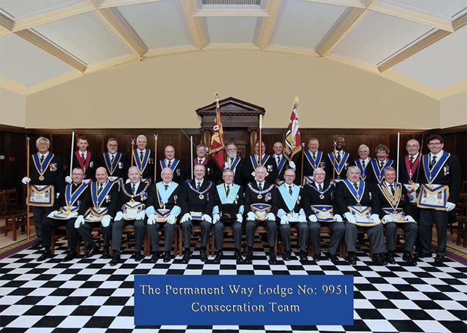 BigPeteDC's tweet photo. The PGM @rwbrobob and Provincial Officers at the Consecration of @WorcsMasons newest Lodge, The Permanent Way Lodge No 9951.  A great reminder of a long but memorable day and an excellent "Team" effort by all involved. https://t.co/KYOhzWe0tr