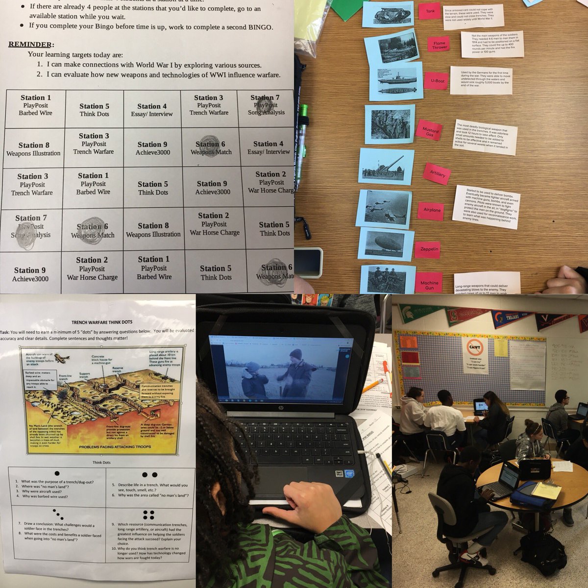 MrSiemieniak's tweet photo. SS7 students completed stations BINGO for WWI Warfare and Technologies. @playposit and #thinkdots were a hit! All possible thanks to Mr.Hogan! https://t.co/qGOXEb2yEU