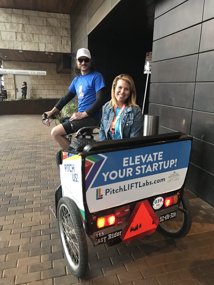 daniellecohn's tweet photo. Beautiful night for a @LIFT_Labs pedicab ride to the #comcastsxsw Social Impact Social. #niceshirtchris https://t.co/bkQClJNlCQ