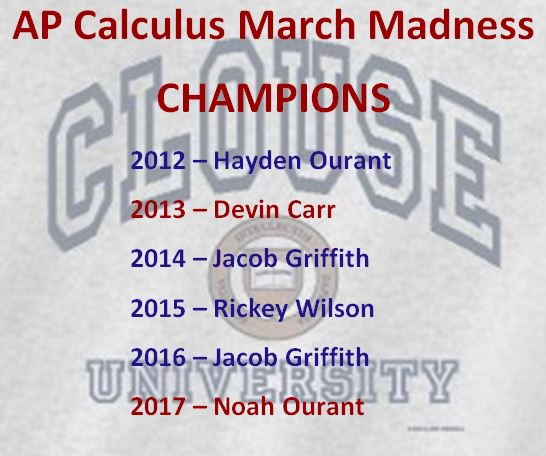 clouse213's tweet photo. Going into the AP Calculus March Madness... if I wasn't betting on myself to win the whole thing, I would have to bet on @JacobGriffith42. I mean after all, we are talking about an even year since graduation.
#2014champ #2016champ #2018champ? https://t.co/1gKNeQFTh2