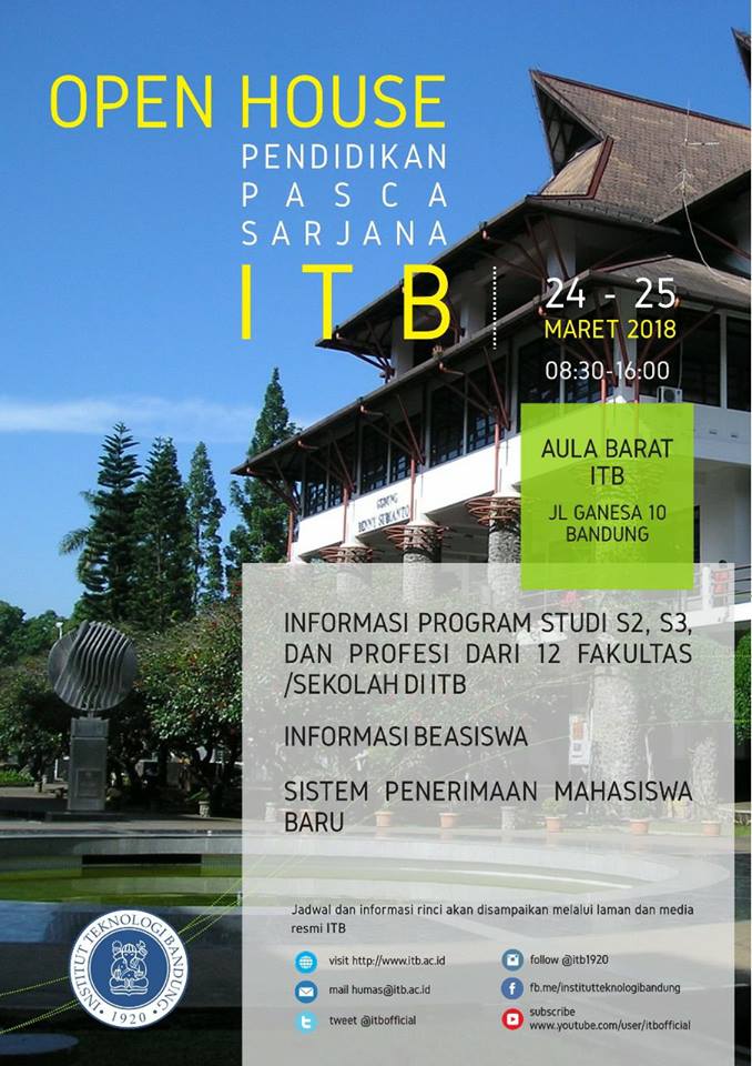 itbofficial's tweet photo. #ITB2018
#OpenHouseITB #PascaSarjanaITB #MahasiswaITB
Halo!  Direktorat Eksekutif Pengelolaan Penerimaan Mahasiswa (DEKTM) ITB  kembali mengadakan Open House. Kali ini, target audience-nya adalah  mereka yang ingin melanjutkan pendidikan S2, S3 dan Profesi di ITB. https://t.co/jVrQXbiOU3