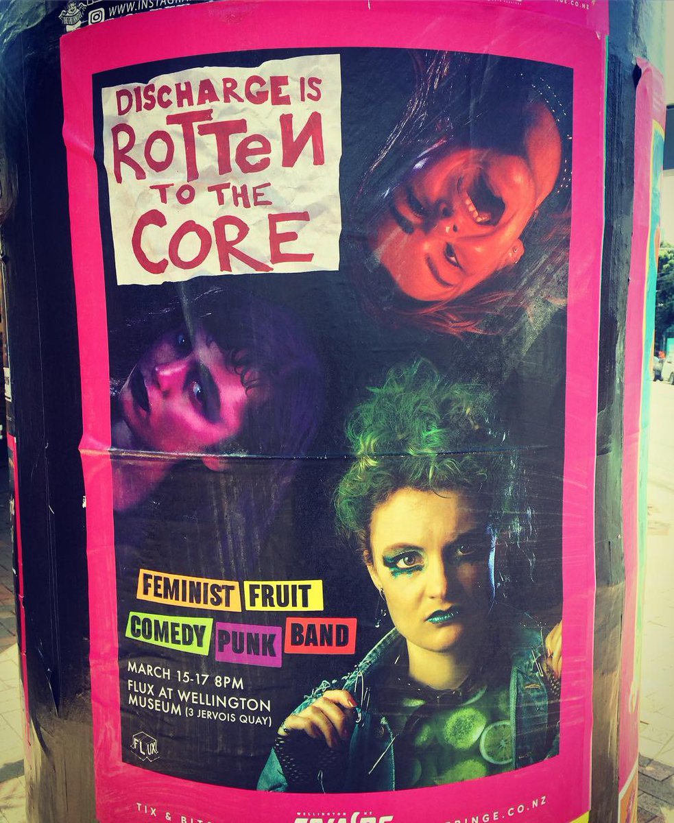DischargeLadies's tweet photo. Our faces looking real cute and also scary in Newtown for the @NZFringe. We are serving you neon, nutritionally fulfilling, punk realness.  Book your tix, please like us, etc etc https://t.co/nUn5g2IMHR https://t.co/lvBNOSe7DP