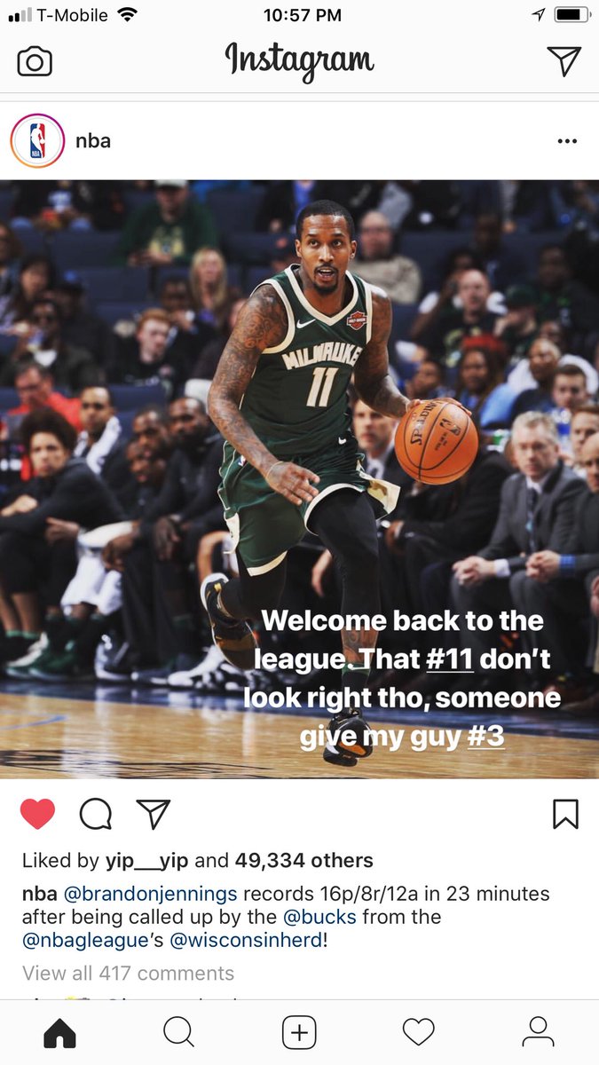 airqeeb's tweet photo. @brandonjennings  amazing game yo. Welcome back to the League. Finally. https://t.co/6ErUribFpF